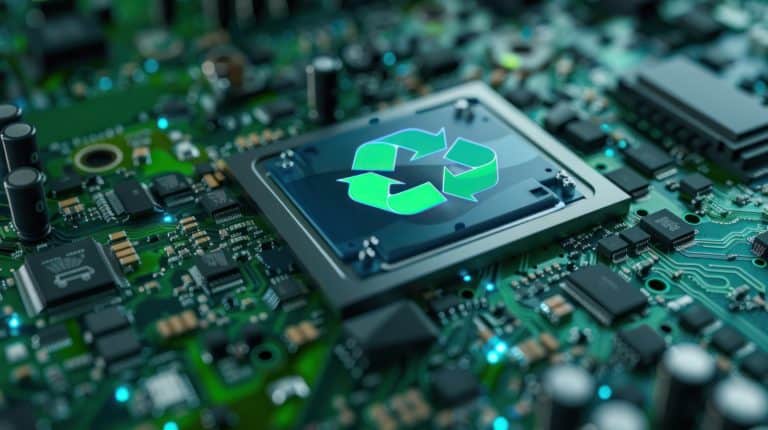 image showing a component with a recycle symbol, it talks about how components can be recovered and re-used